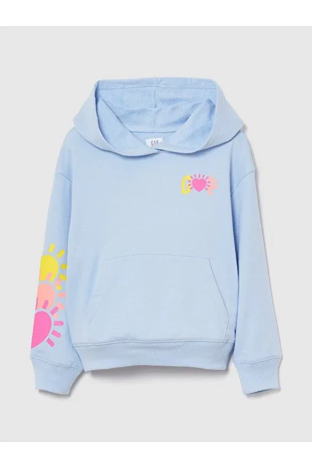 Детские свитшот для девочек с принтом Relaxed Logo French Terry Fabric Gap, Light Blue-001