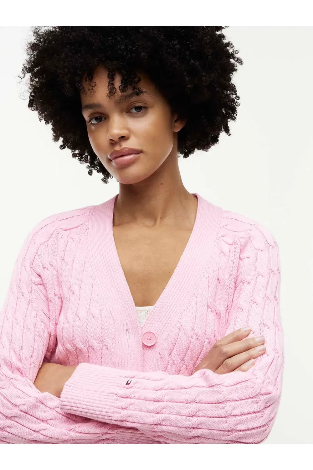 Женский лонгслив с кабельным узором Mid GG Cable LS Cardi Knit Tommy Hilfiger, Pink — фото 3