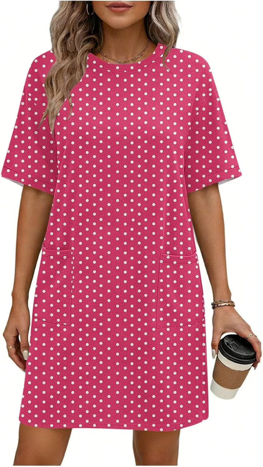 Женское летнее платье с коротким рукавом Polka Dots, Hot Pink
