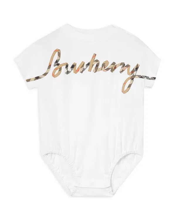 Детский боди с принтом Unisex check cursive logo Burberry, белый