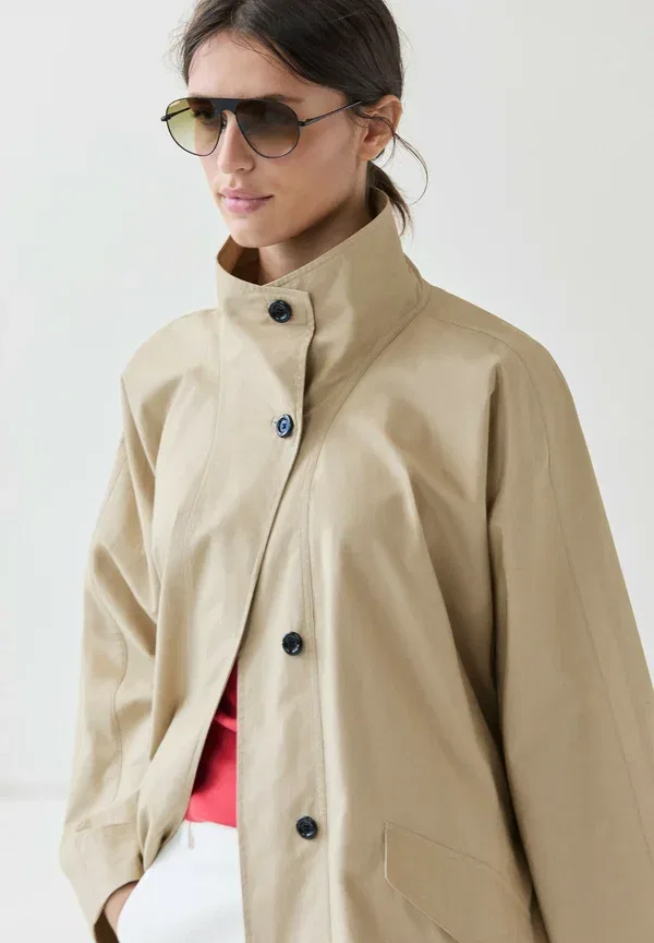 Пальто из хлопка Classic Massimo Dutti, бежевое — фото 4
