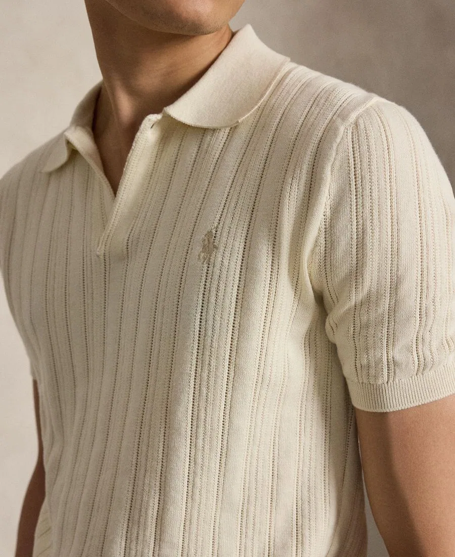 Мужская текстурированная хлопковая футболка-поло Polo Ralph Lauren, Andover Cream — фото 3