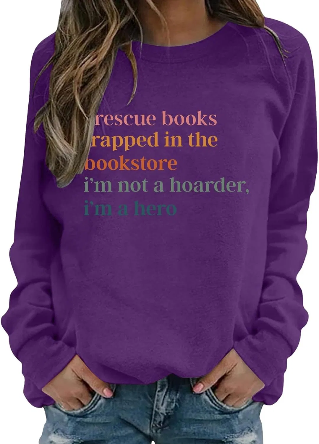 Женское худи с принтом Rescuce Books Trapped In The Bookstore I'm Not A Hoarder I'm A Hero, фиолетовый — фото 3