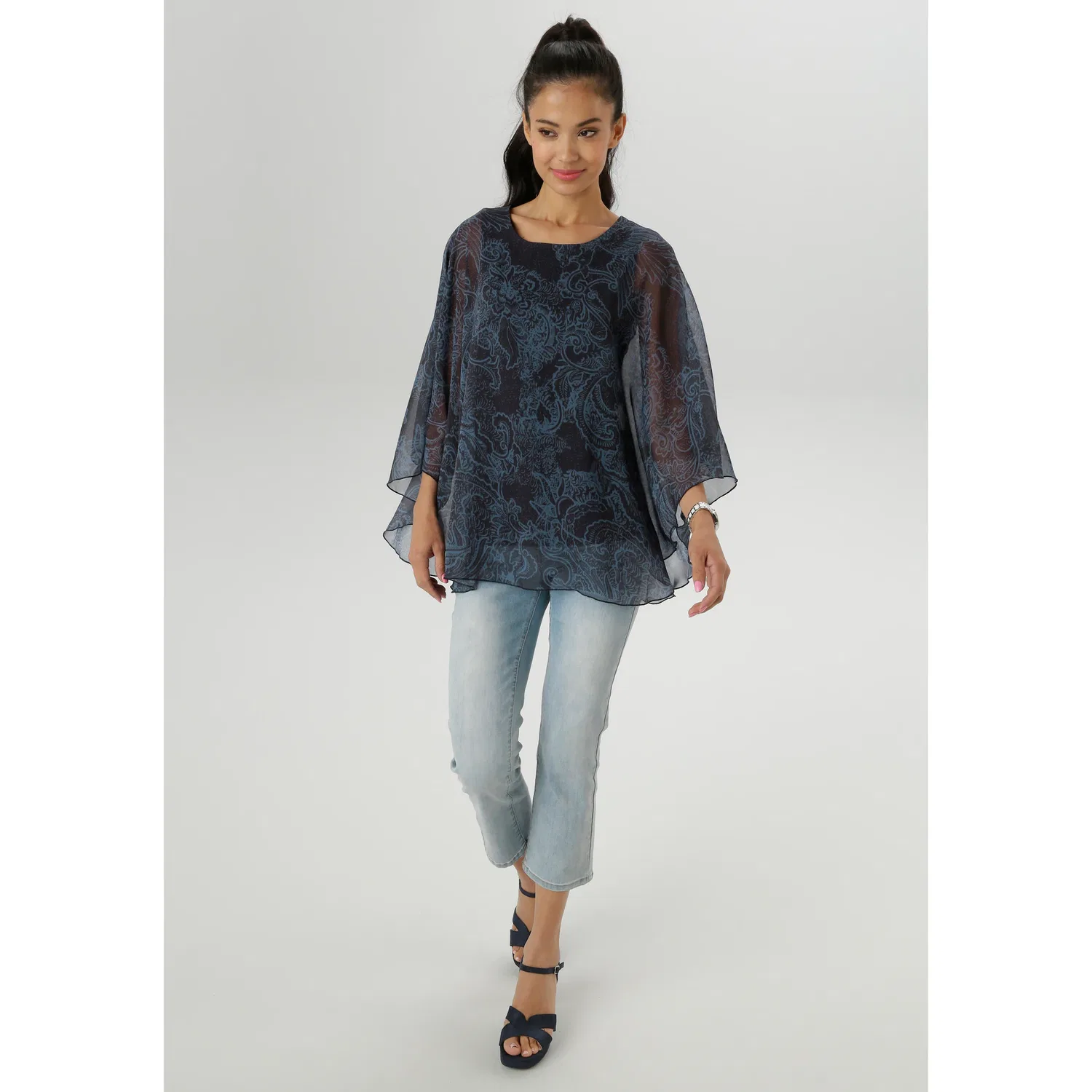Женская блуза в стиле многослойности Aniston SELECTED, Navy/Light Blue/Black — фото 4
