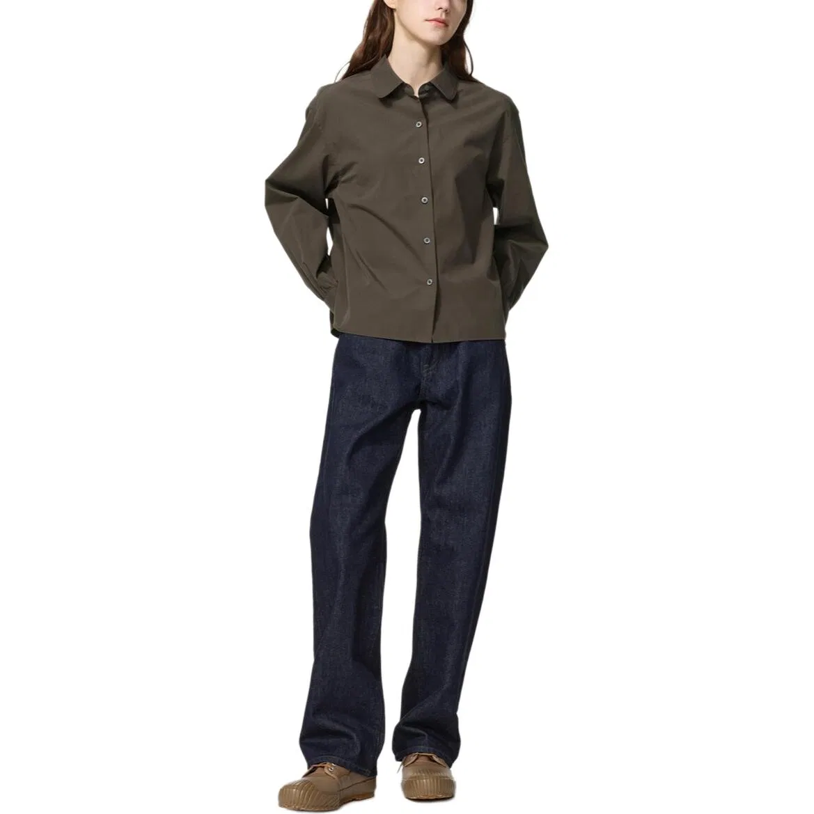Женская рубашка с отложным воротником UNIQLO, Brown Black — фото 4