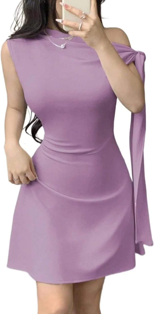 Женское элегантное A-силуэта платье с асимметричной талией, Mauve Purple