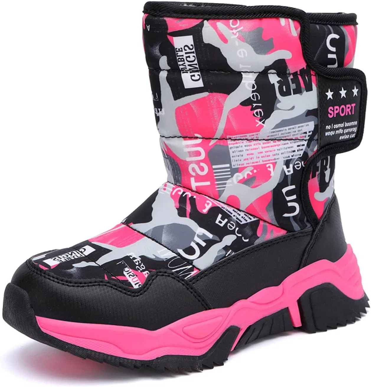 Детские зимние ботинки для девочек и мальчиков с теплой подкладкой FLIOZY, Black/Pink