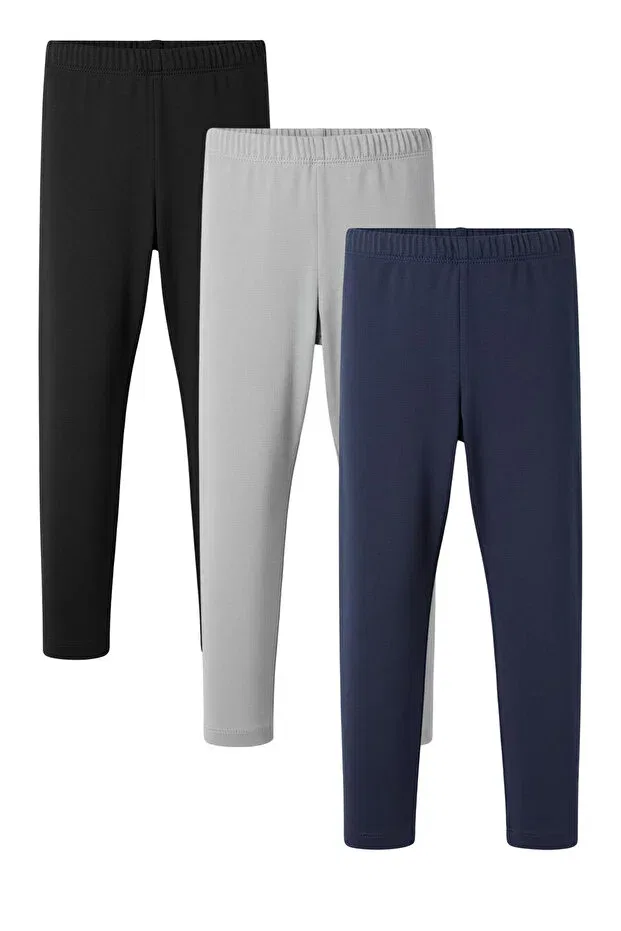 Детские леггинсы для девочек с начесом 3-шт Colorinas, Black-Grey-Navy Blue