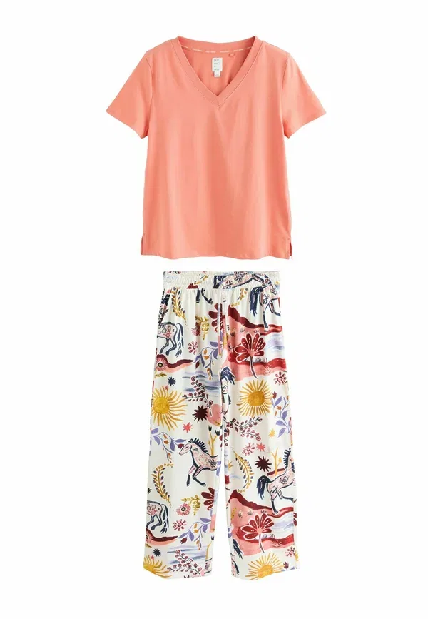 Пижамный комплект из хлопка Tall fit short sleeve set Next, Peach Pink Floral Print, розовый