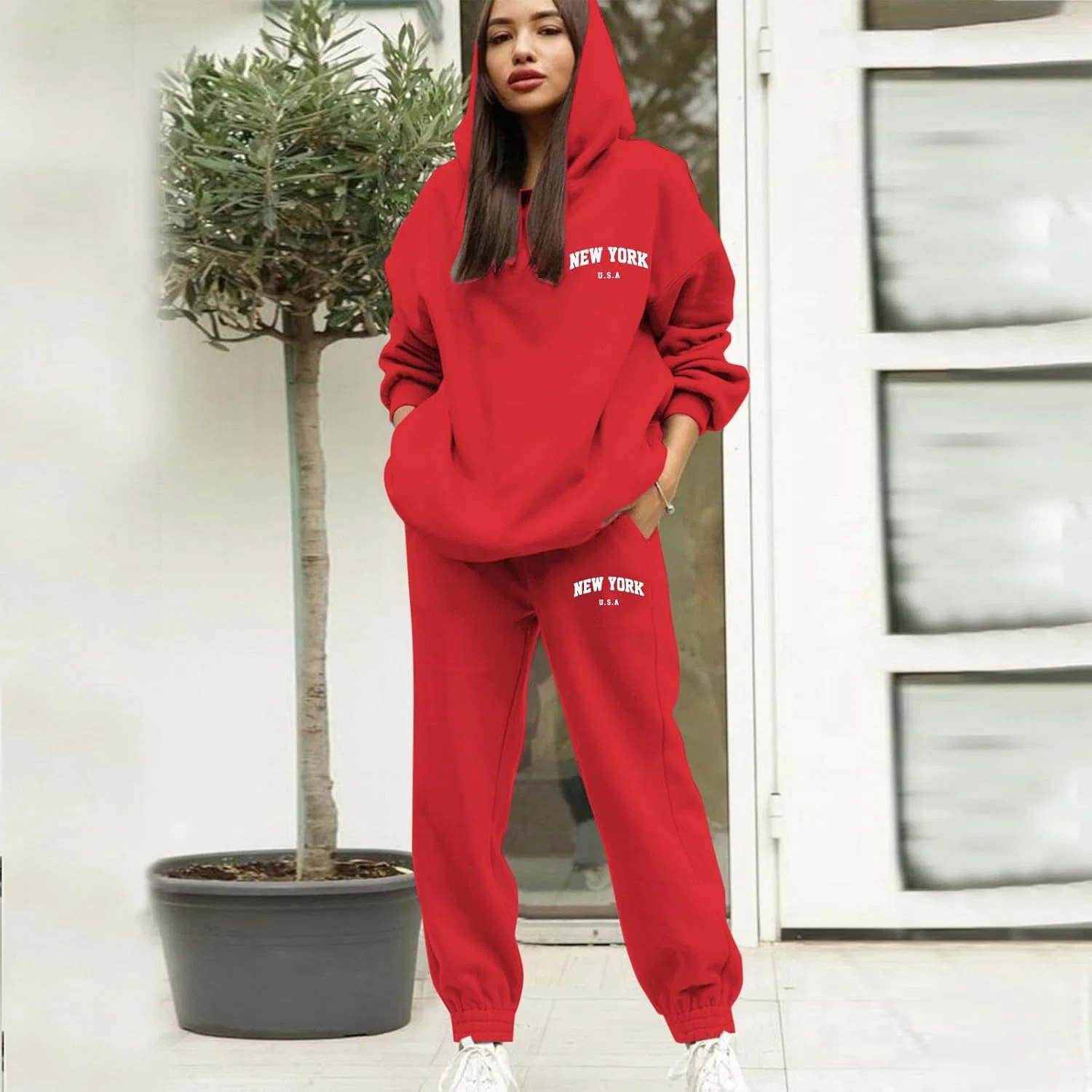Женский спортивный комплект из худи и джоггеров, Espresso Brown Outfit, красный — фото 2