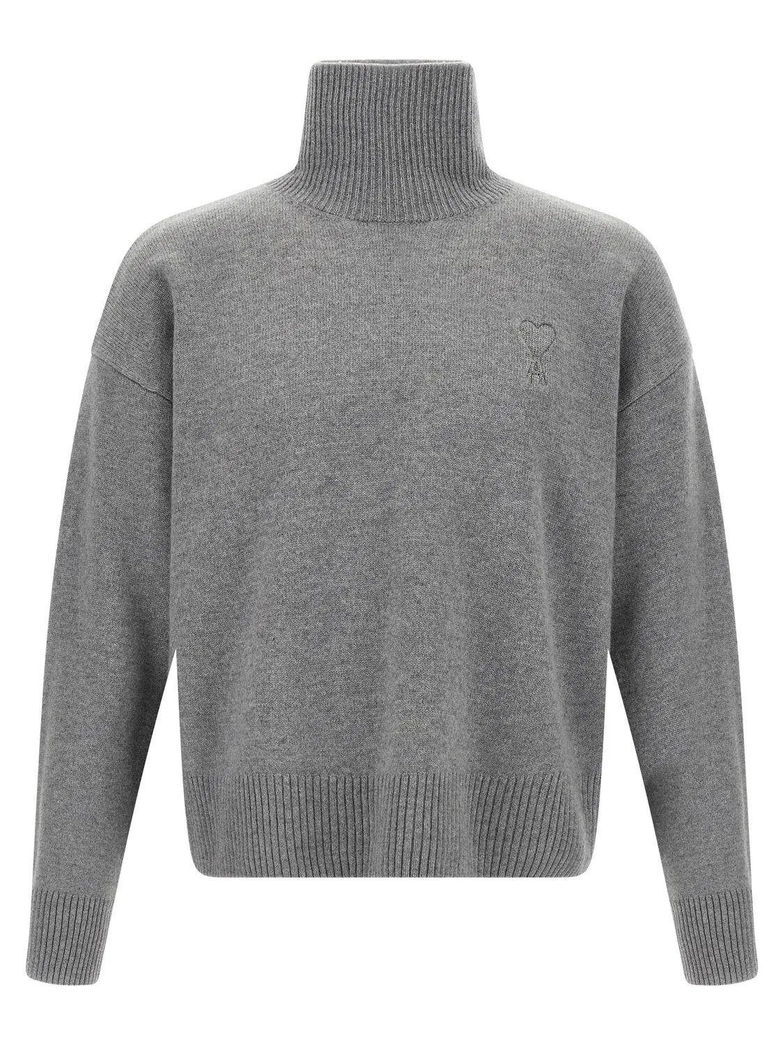 Мужской кардиган с высоким воротом из шерсти и кашемира Gray Wool Cardigan AMI Paris, Gray