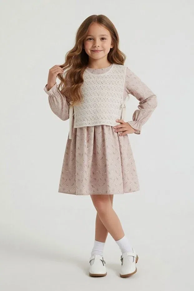 Детское платье-свитер для девочек с длинным рукавом Cansın Mini, Beige — фото 2