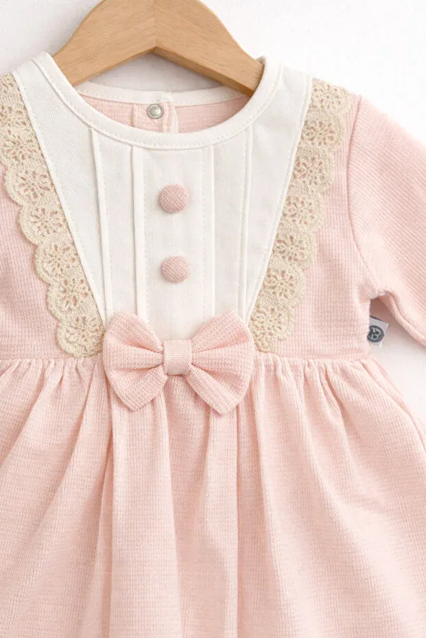 Детское платье для девочек с кружевом Lace detailed floral appliqué baby girl dress Işıl Baby, Powder — фото 2