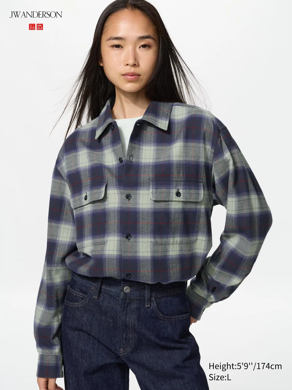 Рубашка Uniqlo, фланелевая, темно-синий — фото 3