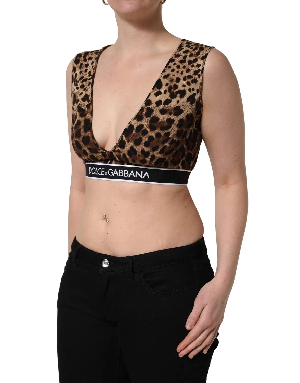 Женский топ без рукавов с леопардовым принтом Cropped Tank Dolce & Gabbana, Brown — фото 4