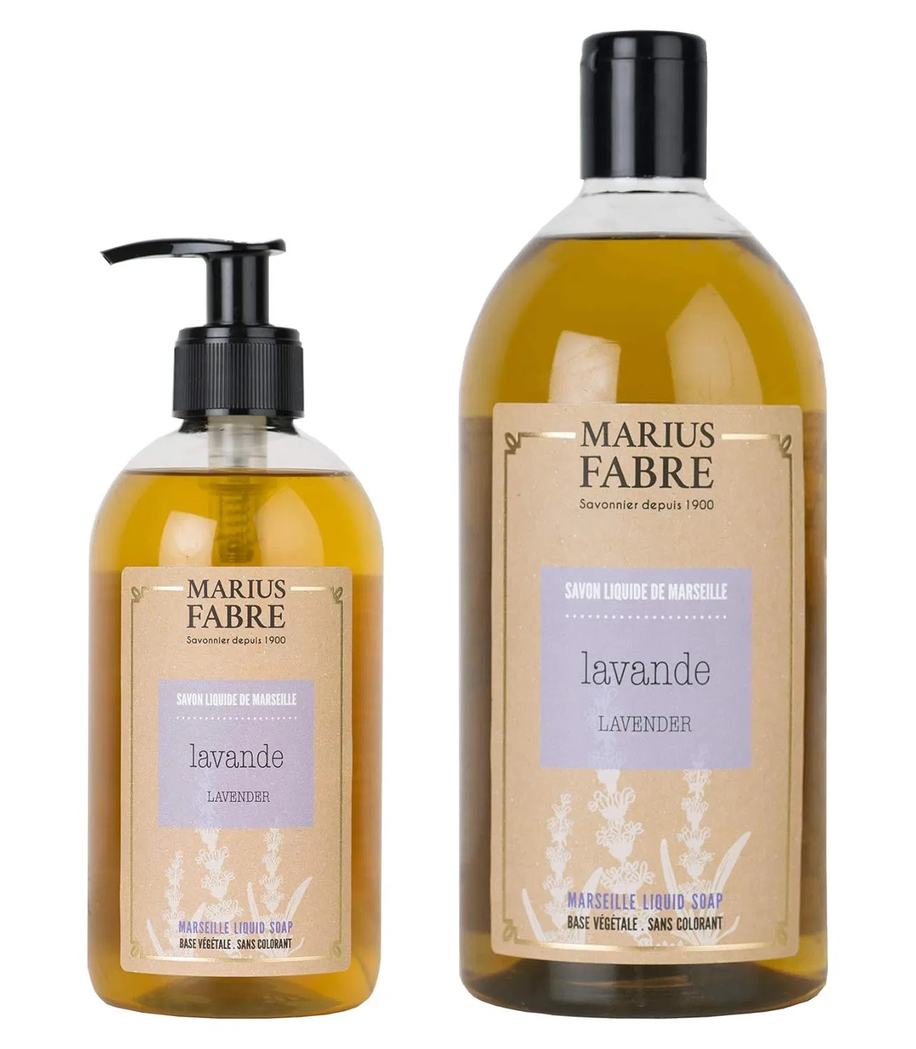 Жидкое мыло Set of 2 Marius Fabre, Лаванда, 400 мл диспенсер и 1 л дозаправка