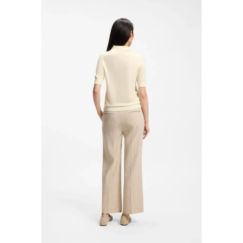 Женский свитер с коротким рукавом и воротником поло из мериносовой шерсти BOSS, Light Beige — фото 4