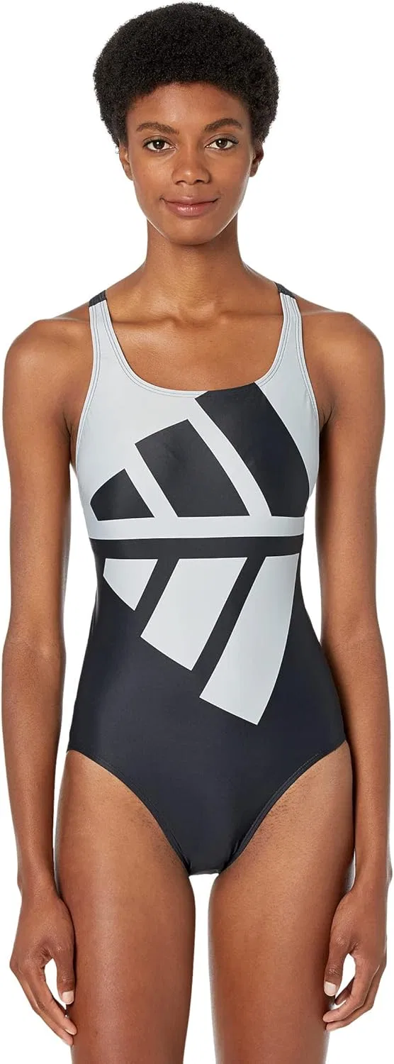 Женский спортивный цельнокроеный купальник с тремя полосками adidas, Black/Halo Silver