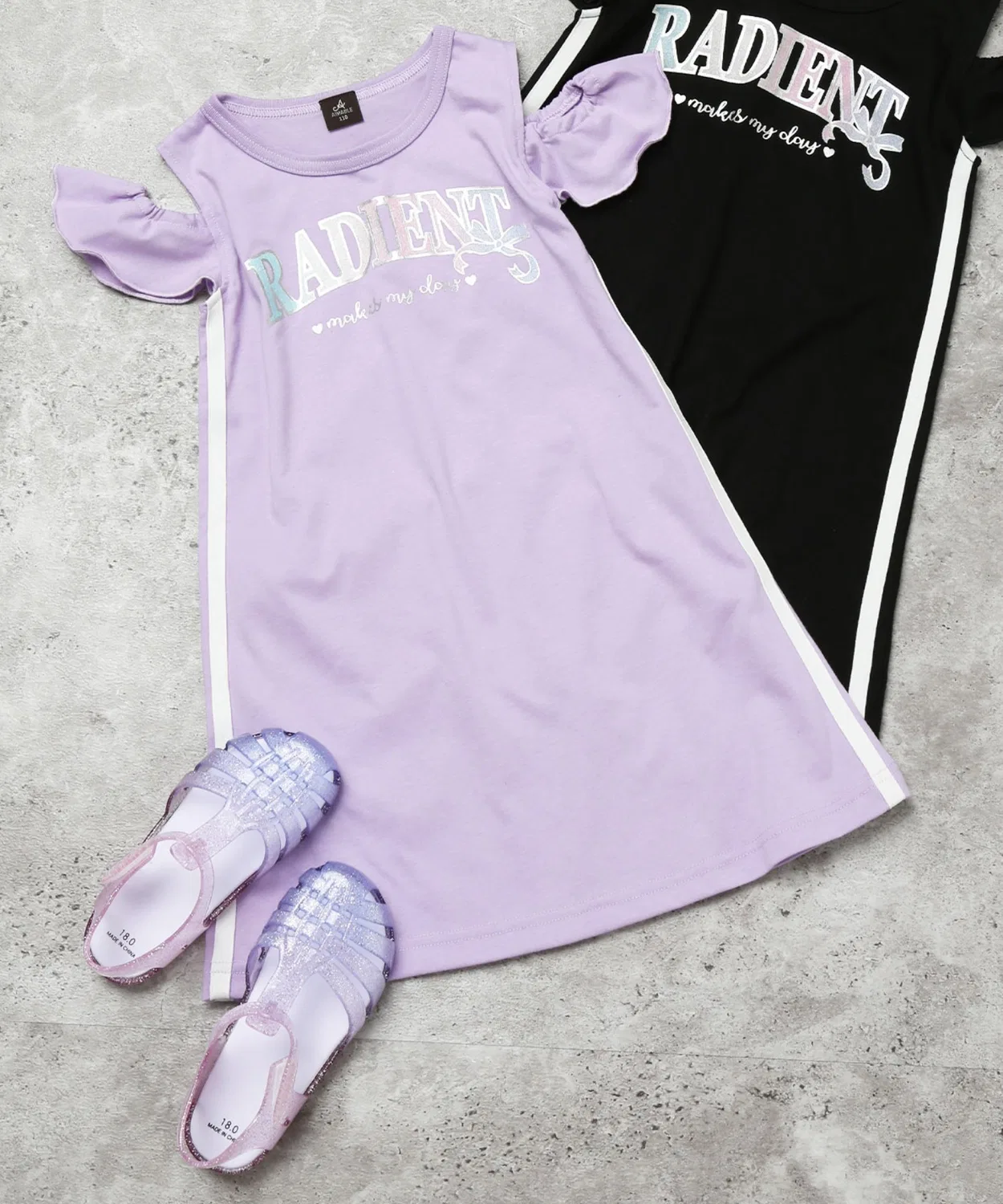Детское платье для девочек с принтом, модель Side Line Shoulder Open AIMABLE, Lavender