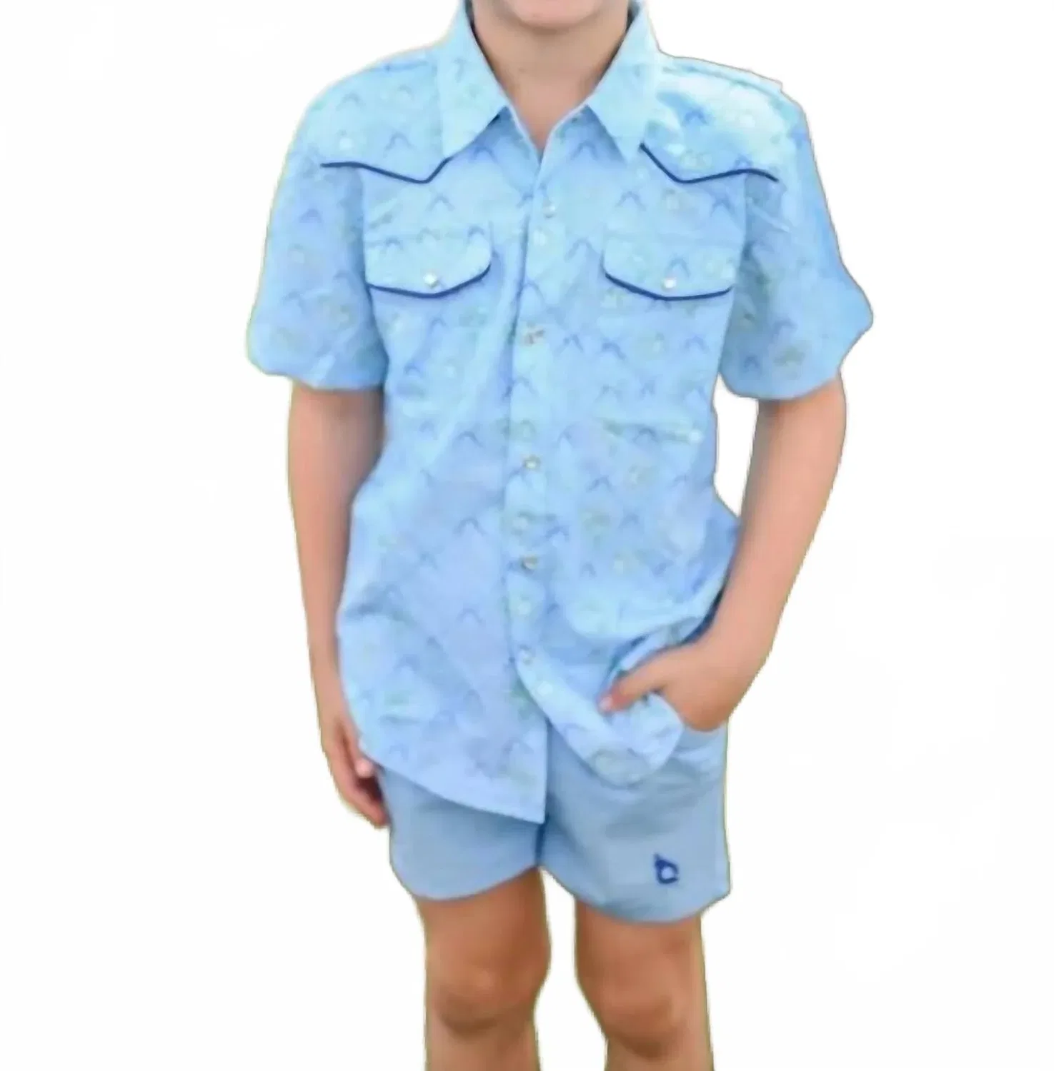 Детская рубашка для мальчиков с коротким рукавом с принтом Fisherman Shirt, синийBlue Quail Clothing Co. Синяя