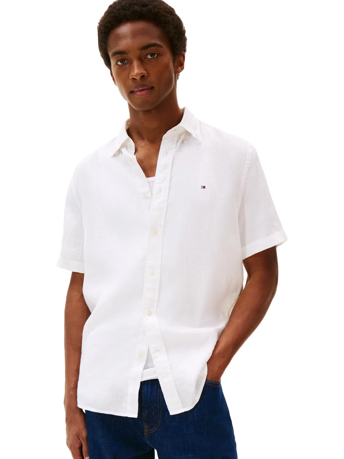 Мужская рубашка с коротким рукавом из льна Tommy Hilfiger, White