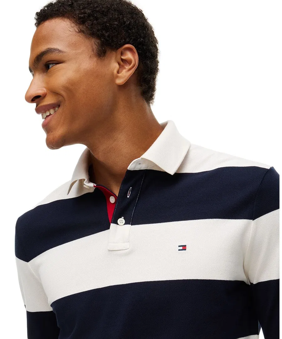 Поло с длинным рукавом, полосатый принт Rugby Stripe Tommy Hilfiger, Ivory Petal/Navy Blue — фото 3