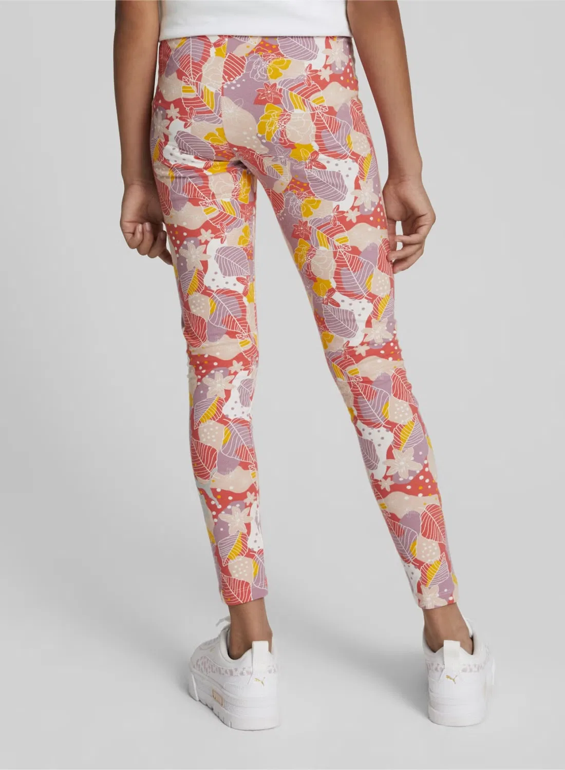 Леггинсы с цветочным принтом Essentials kids girls bloom Puma, лососевый — фото 4
