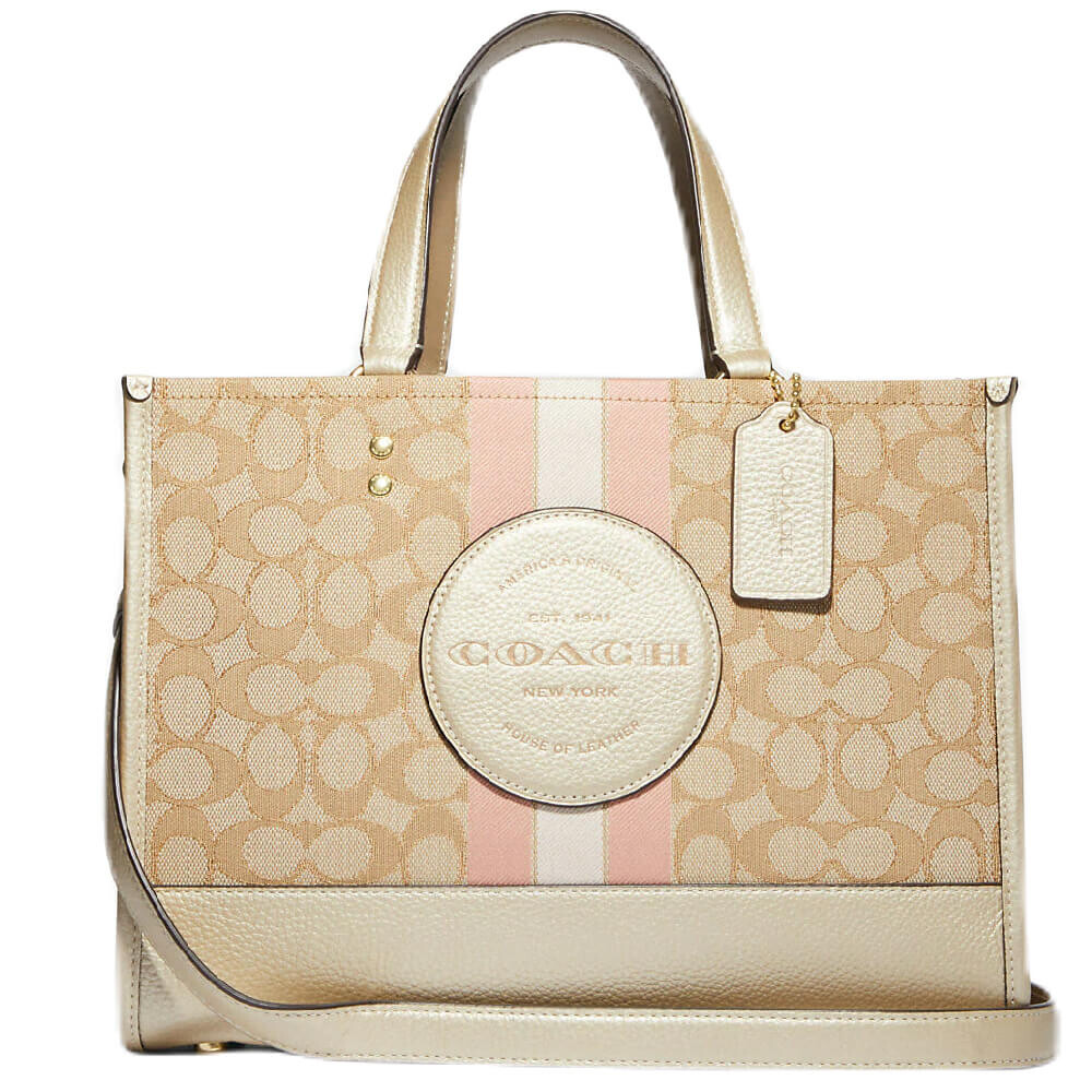 

Сумка Coach Outlet Dempsey Carryall In Signature Jacquard With Stripe And Coach Patch, светлый хаки/металлик