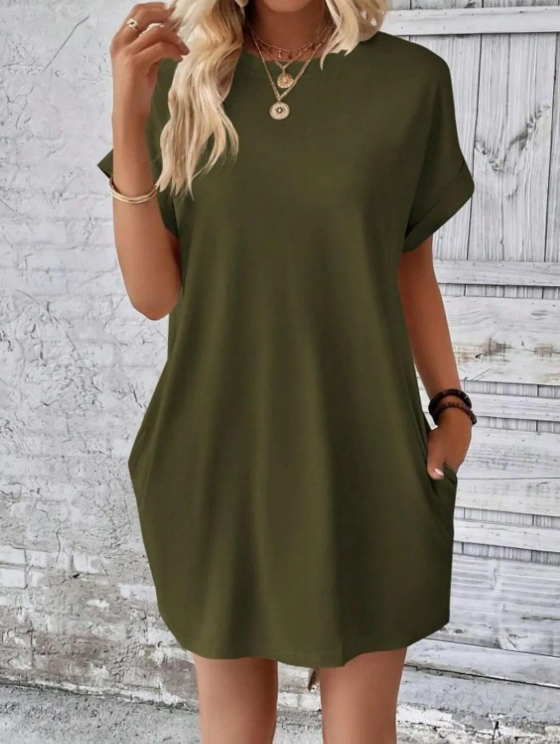 Женское летнее платье-футболка свободное, Army Green — фото 2