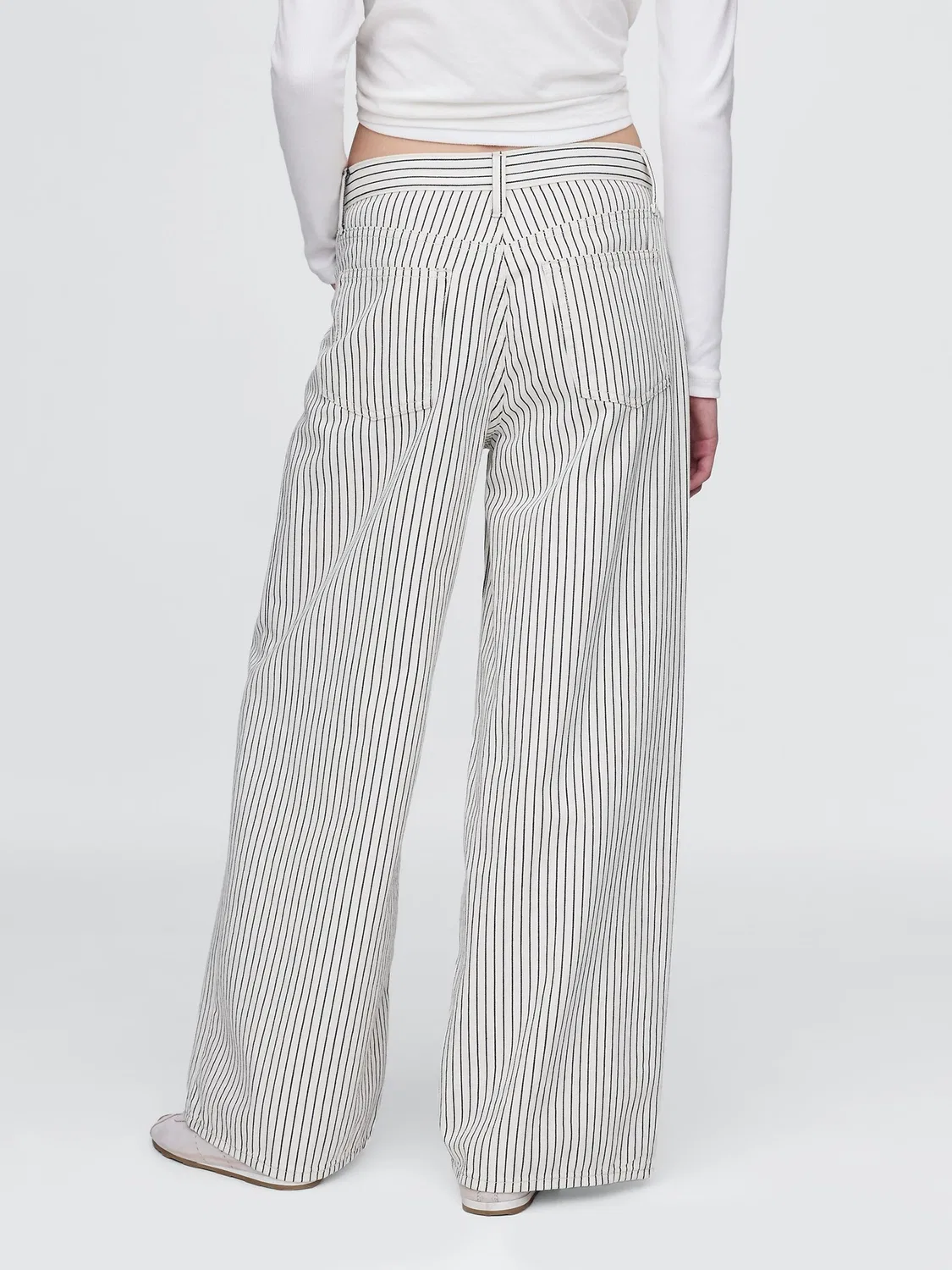 Джинсы свободные, Mid Rise, Baggy Jeans Gap, бело-черная полоска — фото 2