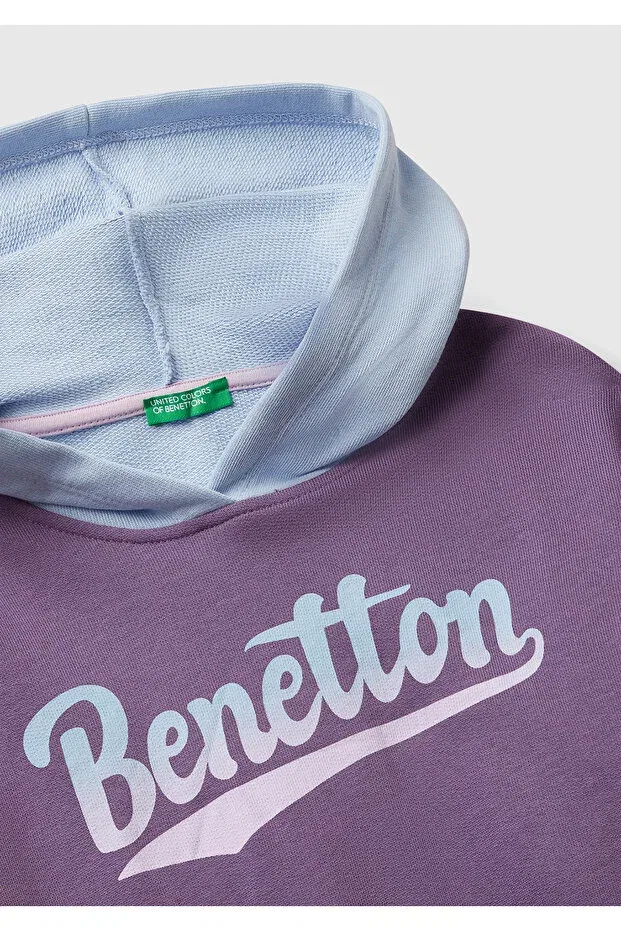 Детское худи для девочек с принтом United Colors Of Benetton, Purple-Blue — фото 3
