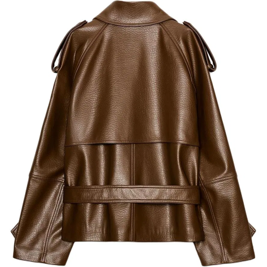 Женский тренчкот из кожи с лацканами ZARA, Leather Color — фото 3