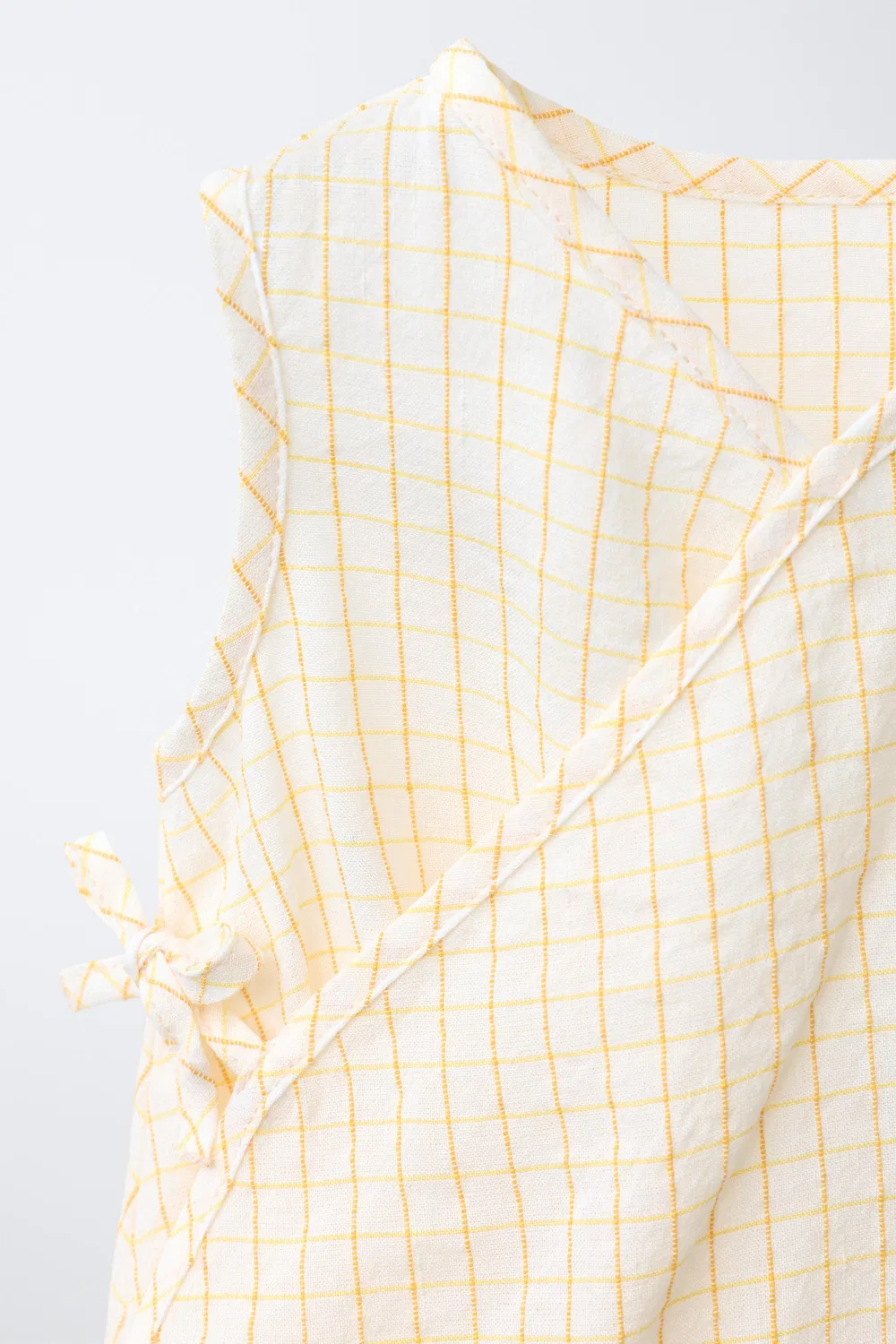 Короткий клетчатый комбинезон из смеси льна ZARA, Yellow — фото 3