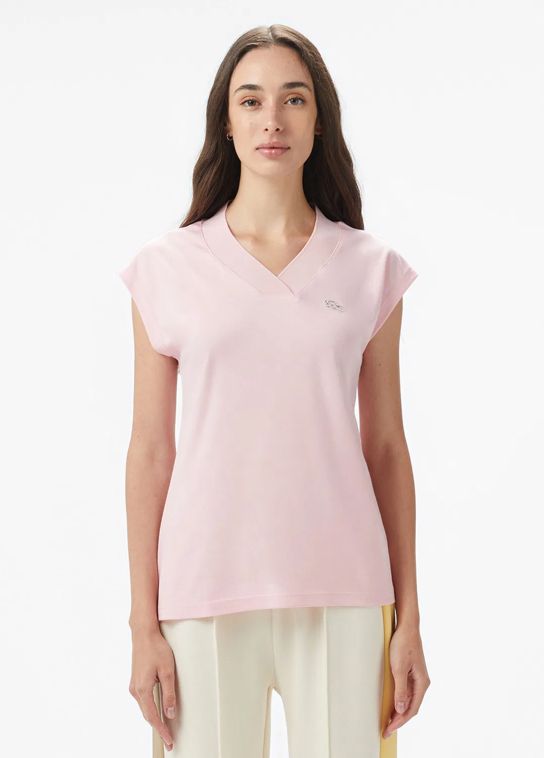 Футболка Lacoste Slim Fit с V-образным вырезом, приталенная, розовый