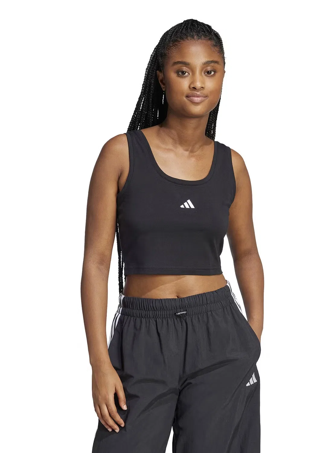 Майка слим с логотипом Adidas, черный