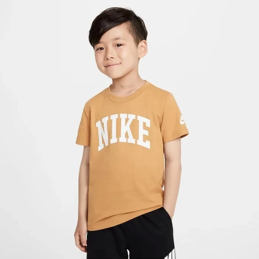 Детская футболка из хлопка с коротким рукавом Club Little Jersey Knit Nike, Горчичный