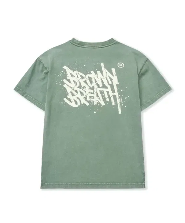 Футболка с принтом, Kids pigment tag pocket tee, BROWNBREATH, мятный — фото 2