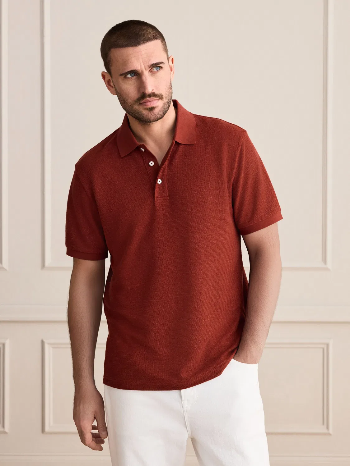 Поло, текстурированное, Signature Linen Next, ржаво-красный
