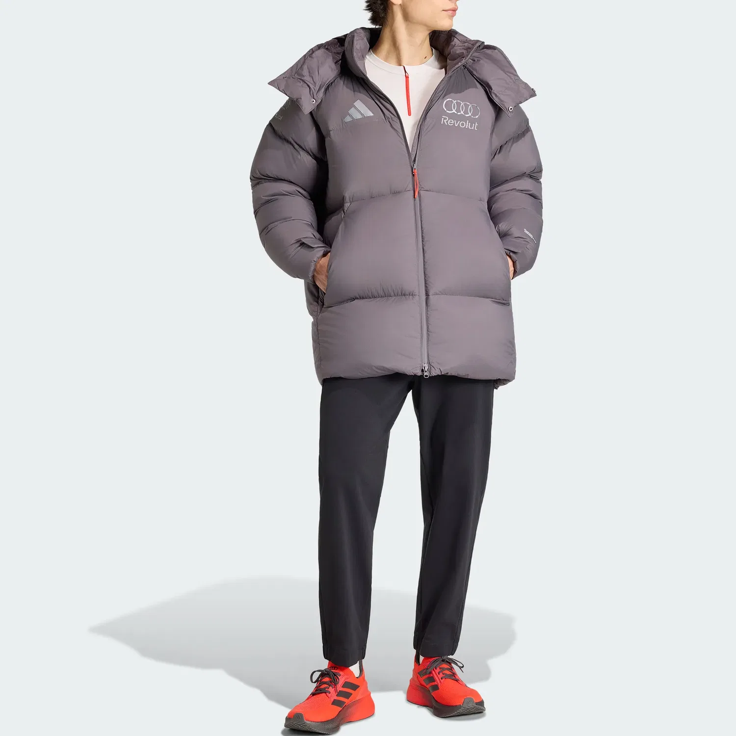 Мужской пуховик с капюшоном и отстегивающимся капюшоном, TEAM, Adidas, Stratum Gray — фото 4