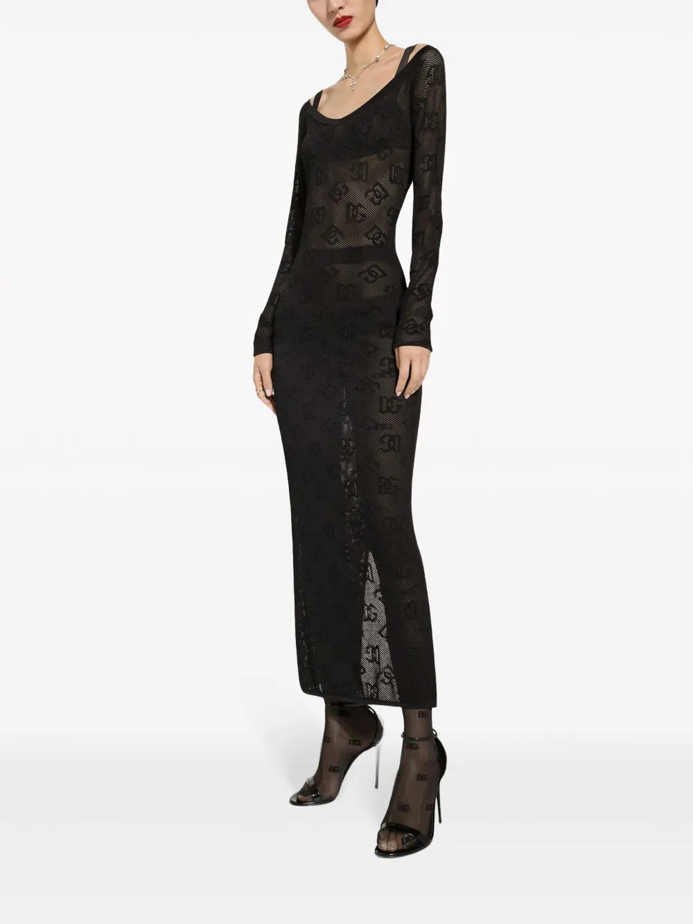 Платье макси с жаккардовым логотипом DOLCE & GABBANA, черный — фото 2