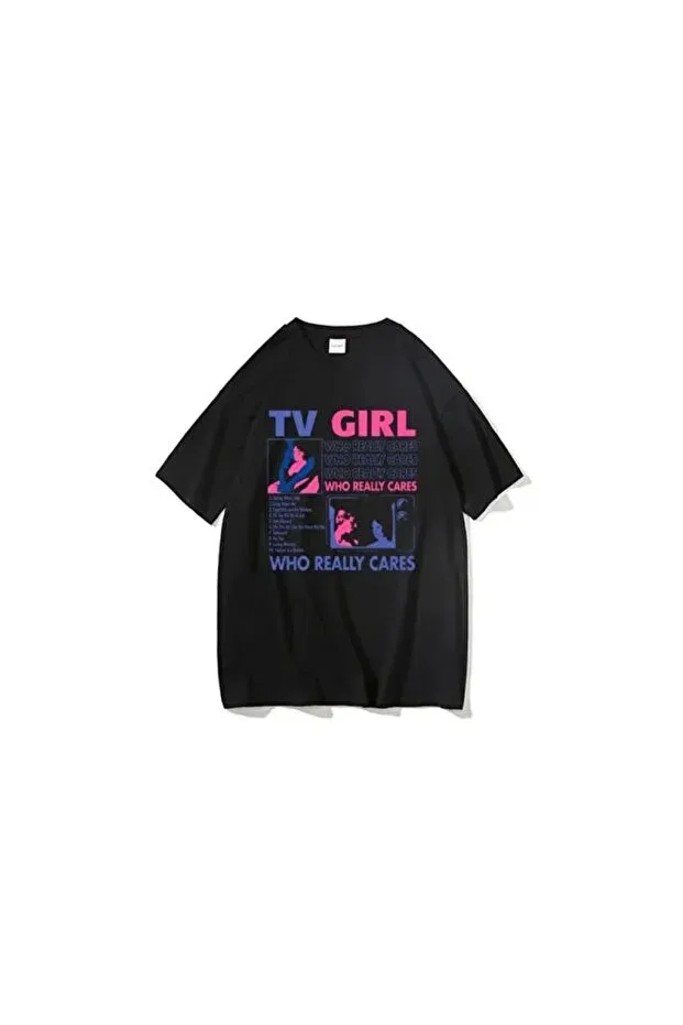 Детская футболка с принтом y2k style tv lovers and rock song printed hip hop t-shirt Empressco, Black