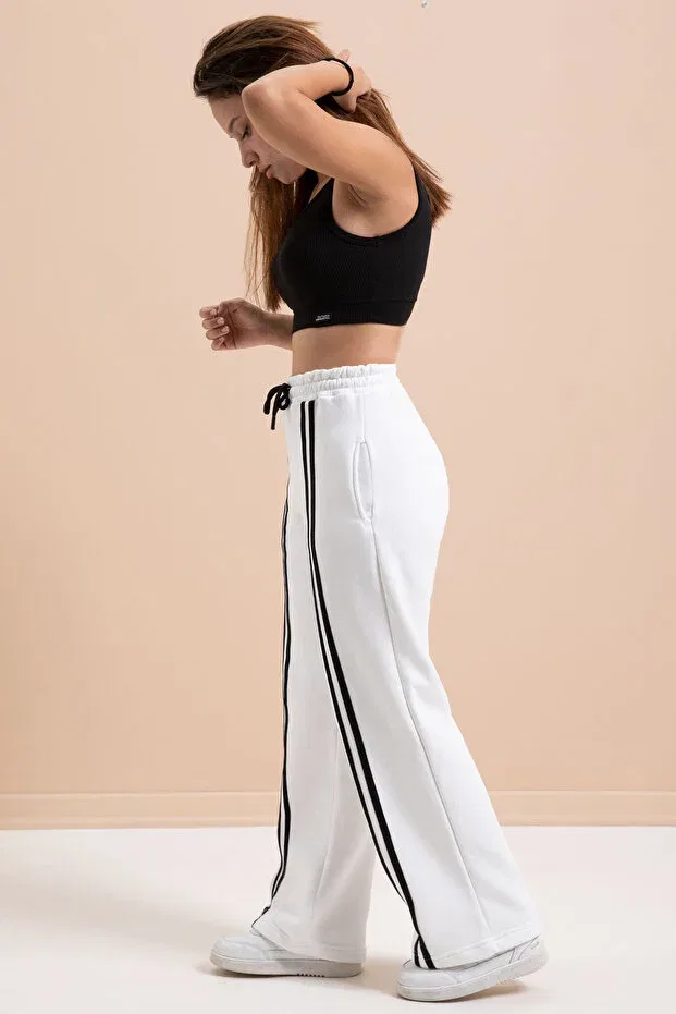 Детские спортивные штаны для девочек широкие с полосками Cansın Mini, White — фото 4