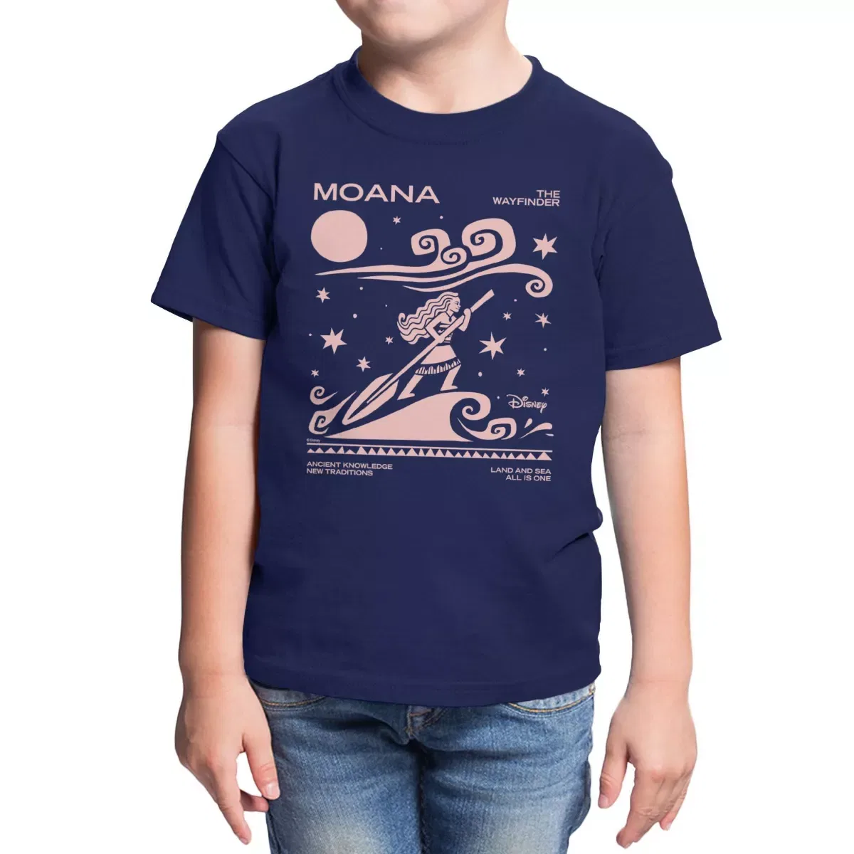 Детская футболка с принтом Moana Ride Wave Pink Silhouette Disney, Navy