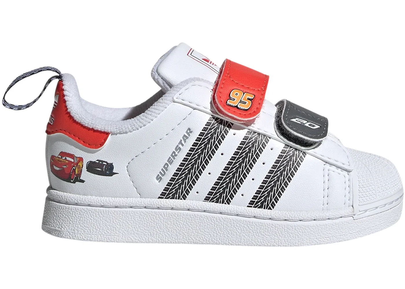 Детские кроссовки с закрытием на липучке Adidas Superstar II Comfort Closure Disney Pixar Cars, Cloud White Bright Red Supplier Colour