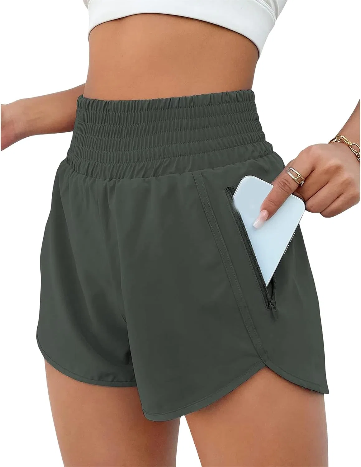 Женские шорты для бега с высокой талией Generic, Army Green