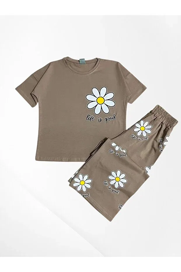 Детский комплект для девочек с принтом Daisy Flower Pijamakids, Beige — фото 3