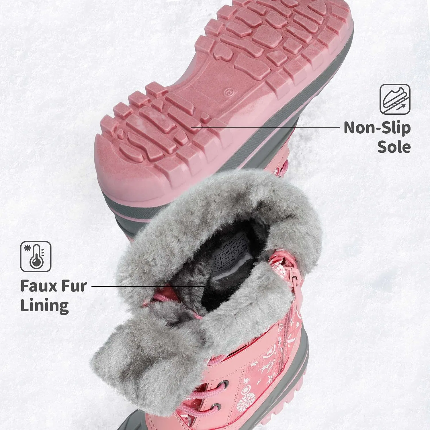 Детские зимние ботинки для девочек снегозащитные DREAM PAIRS, Pink — фото 4