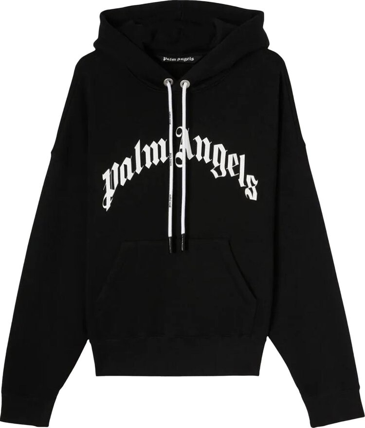 

Худи Palm Angels Curved Logo Hoody 'Black/White', черный