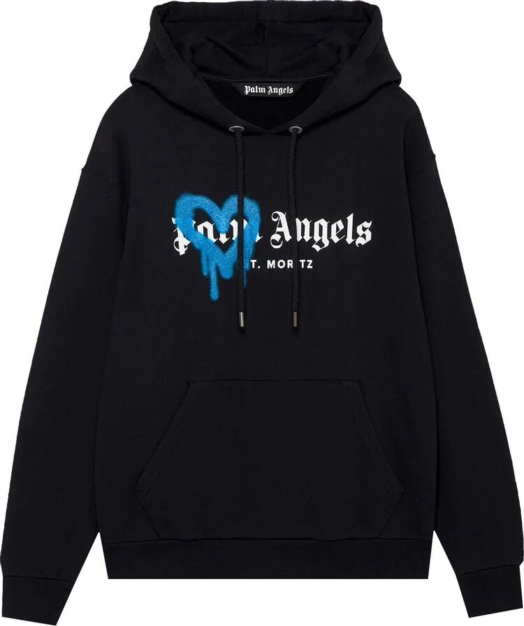 

Худи Palm Angels St. Moritz Heart Sprayed Hoodie 'Black/Blue', черный