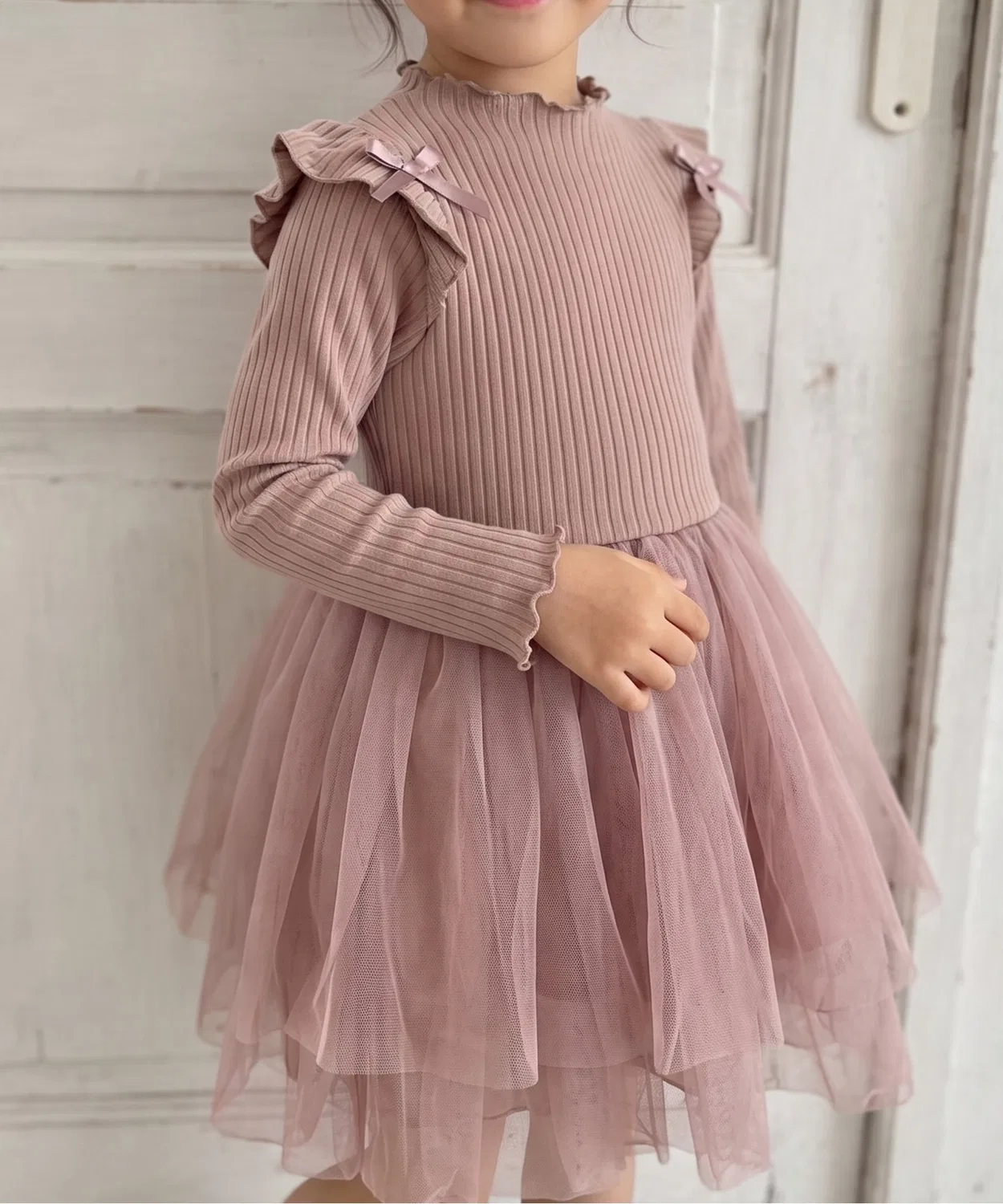 Детское платье для девочек с длинным рукавомaimoha, Smoke Pink